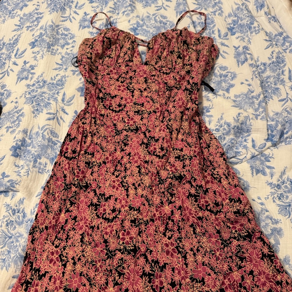 Free People Pink Floral Slip Maxi Dress with Spaghetti Straps - Picture 2 of 4